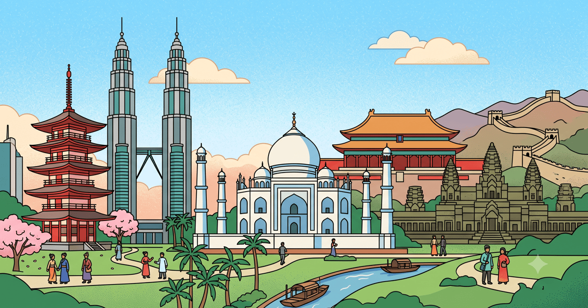 Iconic landmarks across Asia and the Middle East, illustrating in-country data residency