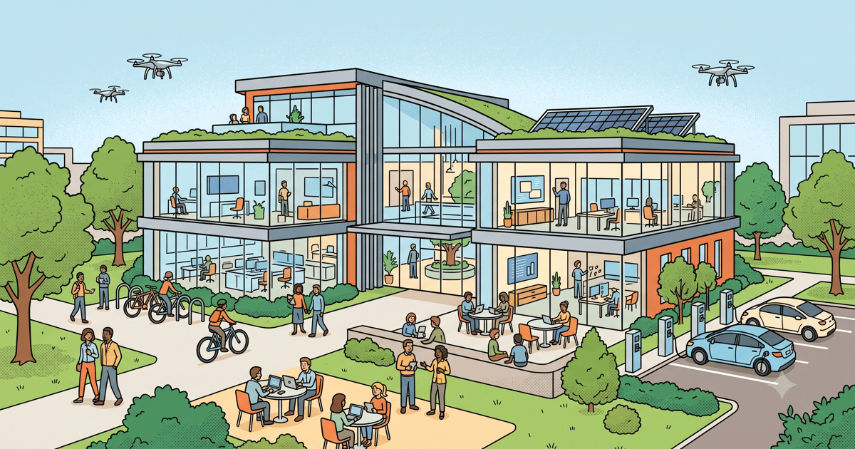 A vibrant, modern campus of glass office buildings — managed PostgreSQL built for teams shipping across Asia