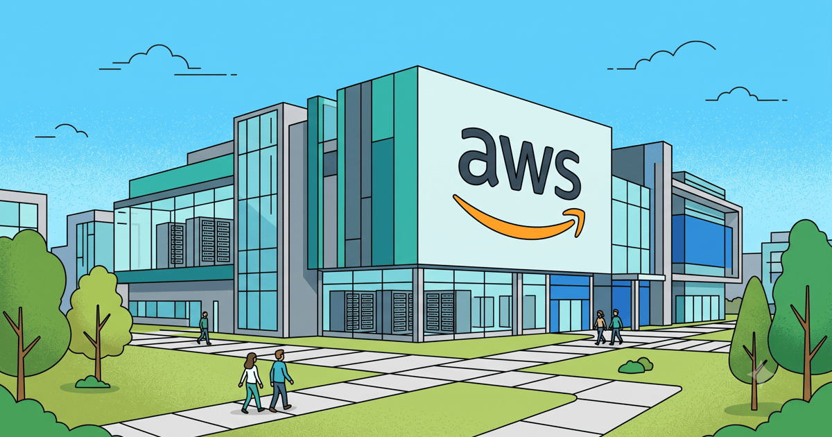 A large AWS data center building, representing AWS RDS compared with Nearbase