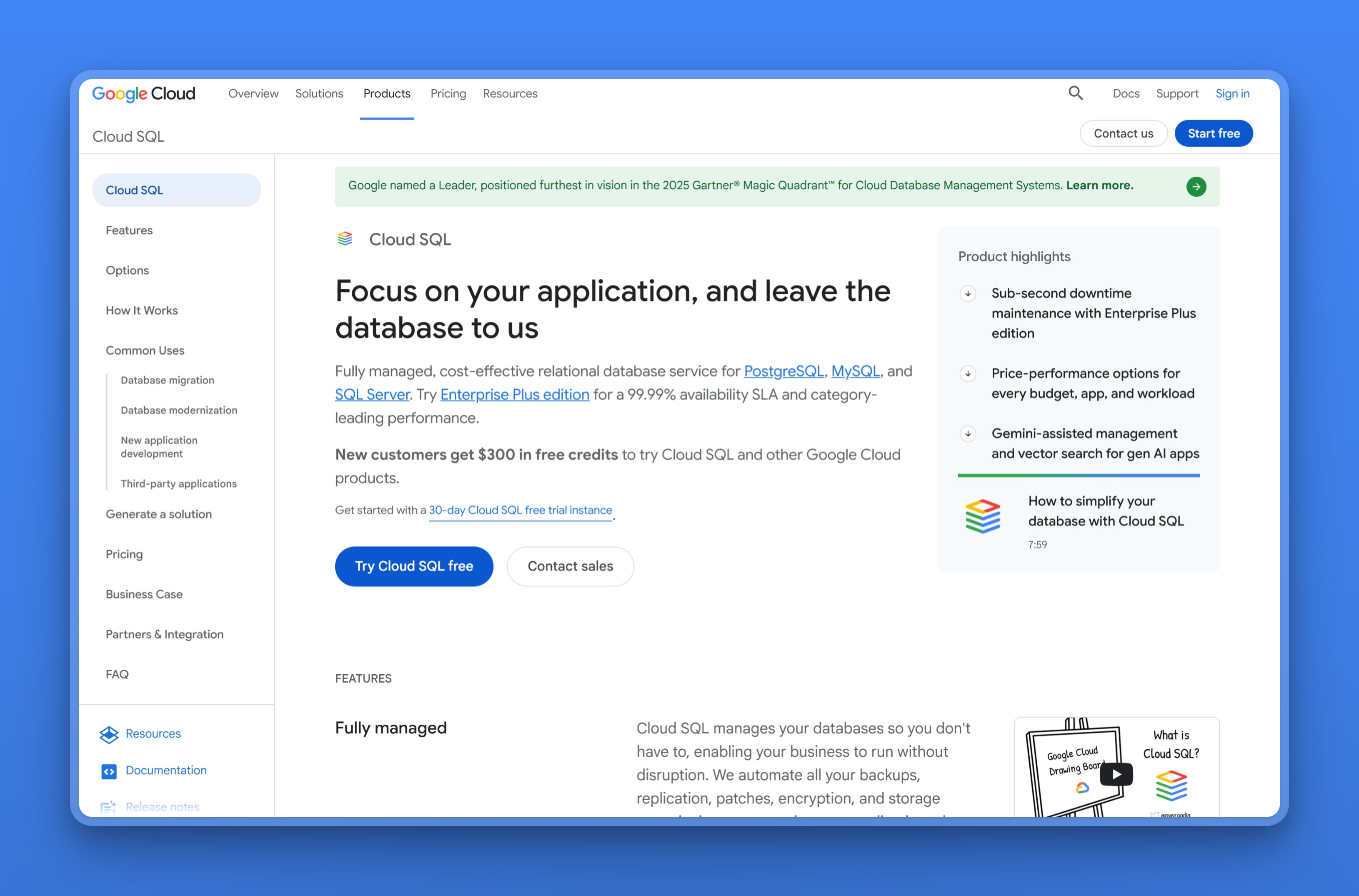Google Cloud SQL product page