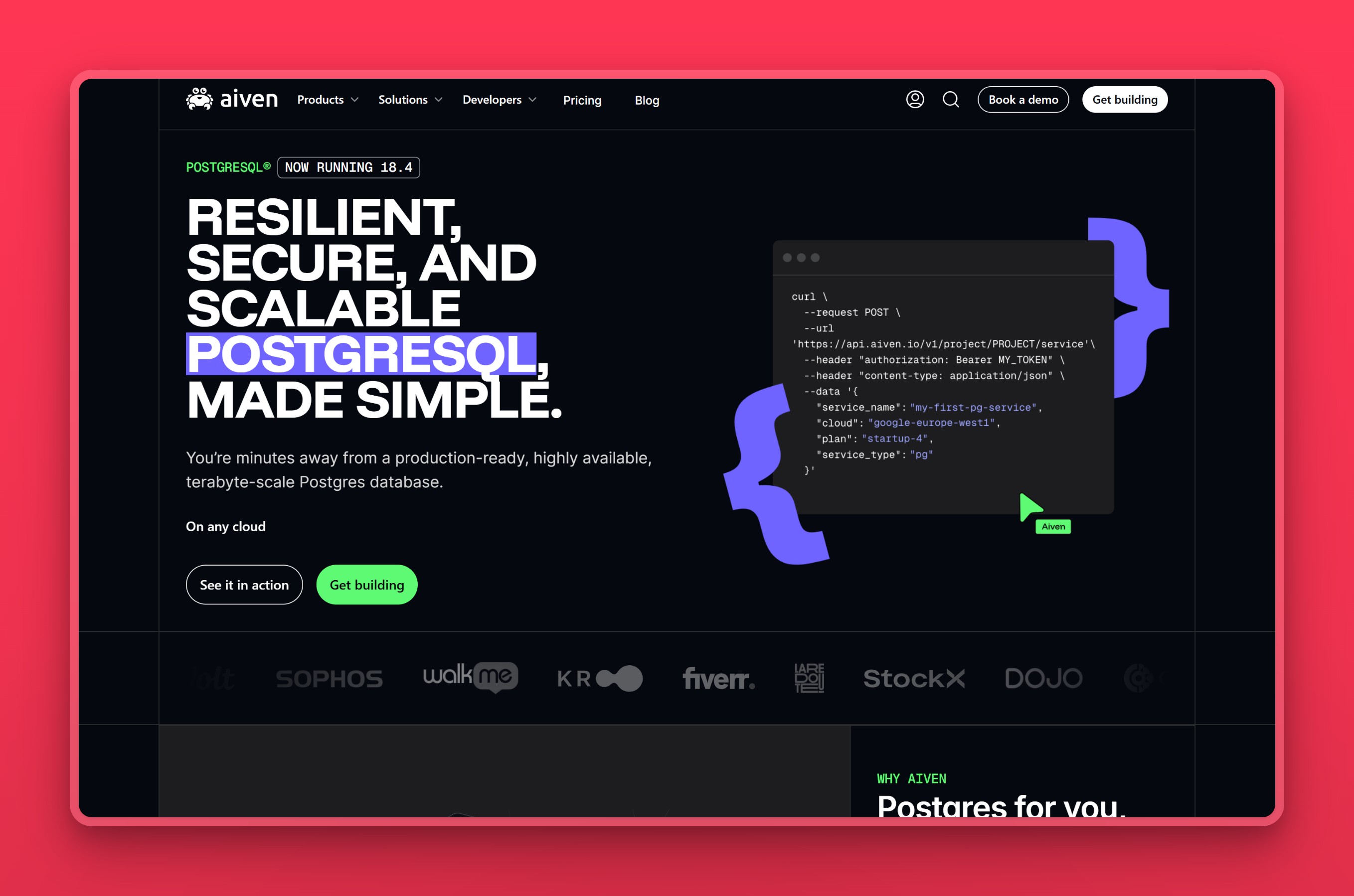 Aiven for PostgreSQL homepage