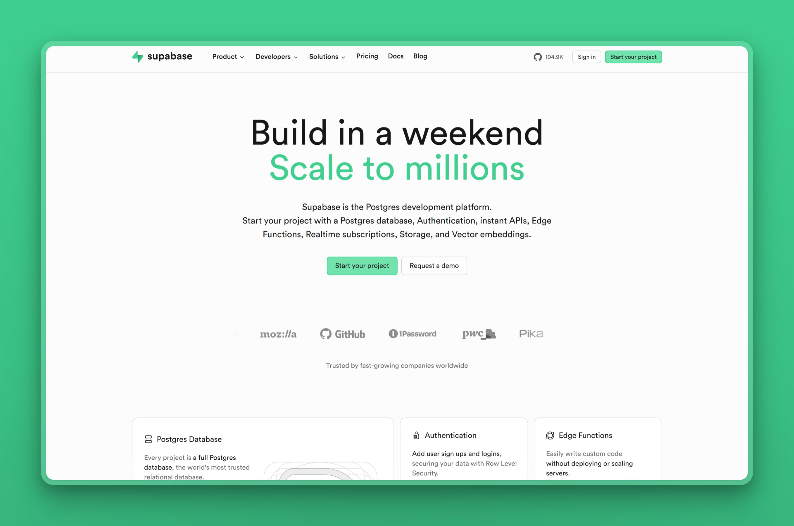 Supabase homepage