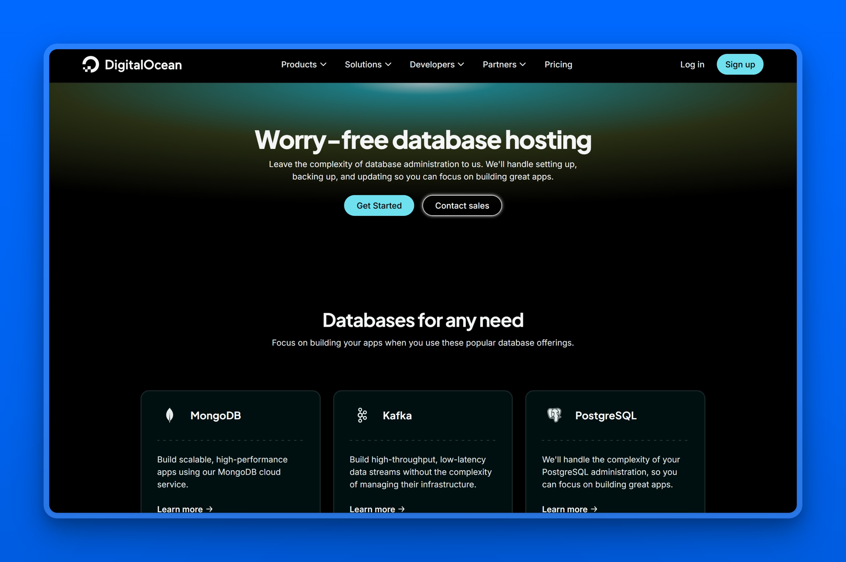DigitalOcean Managed PostgreSQL homepage