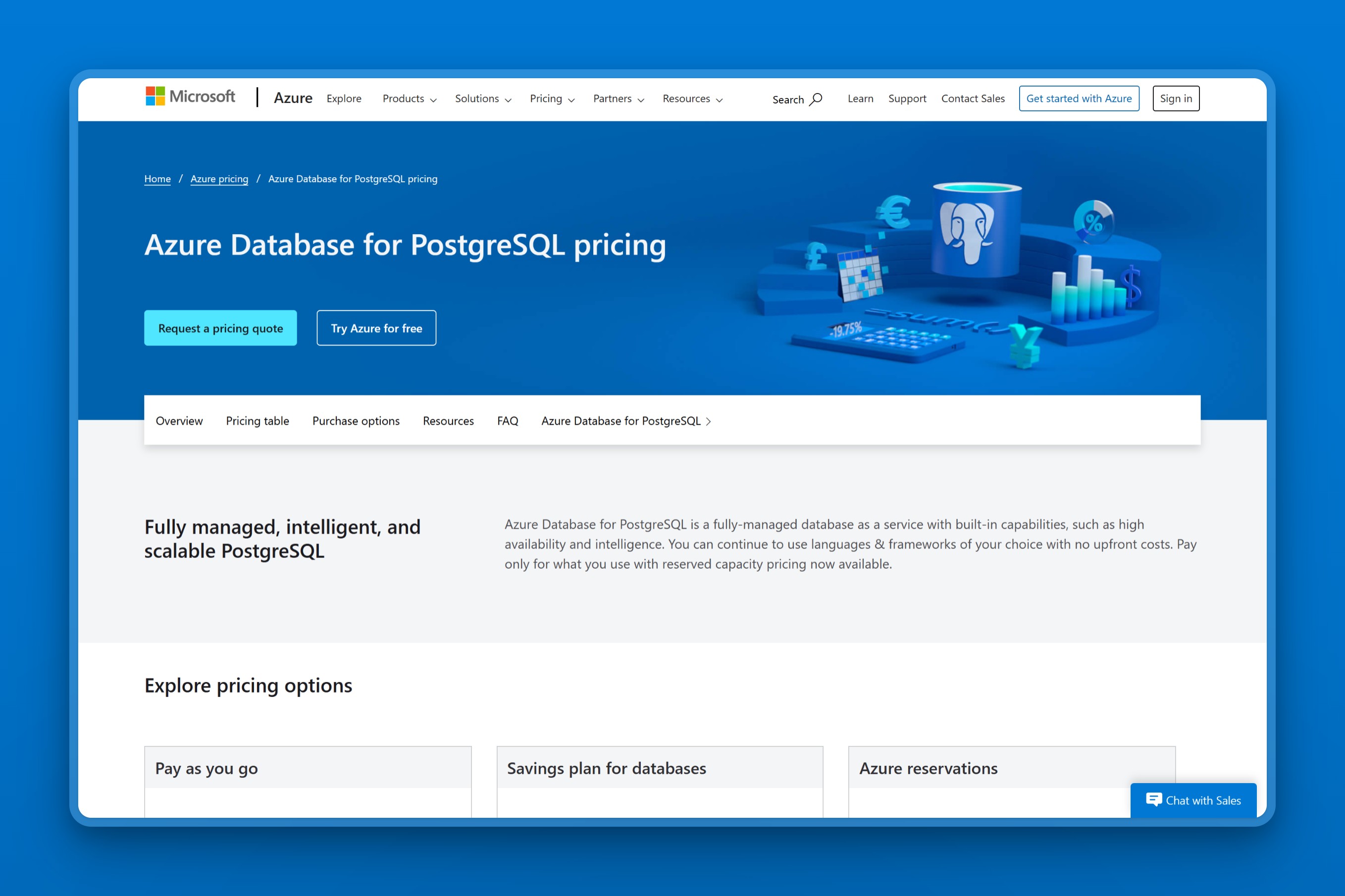 Azure Database for PostgreSQL pricing page