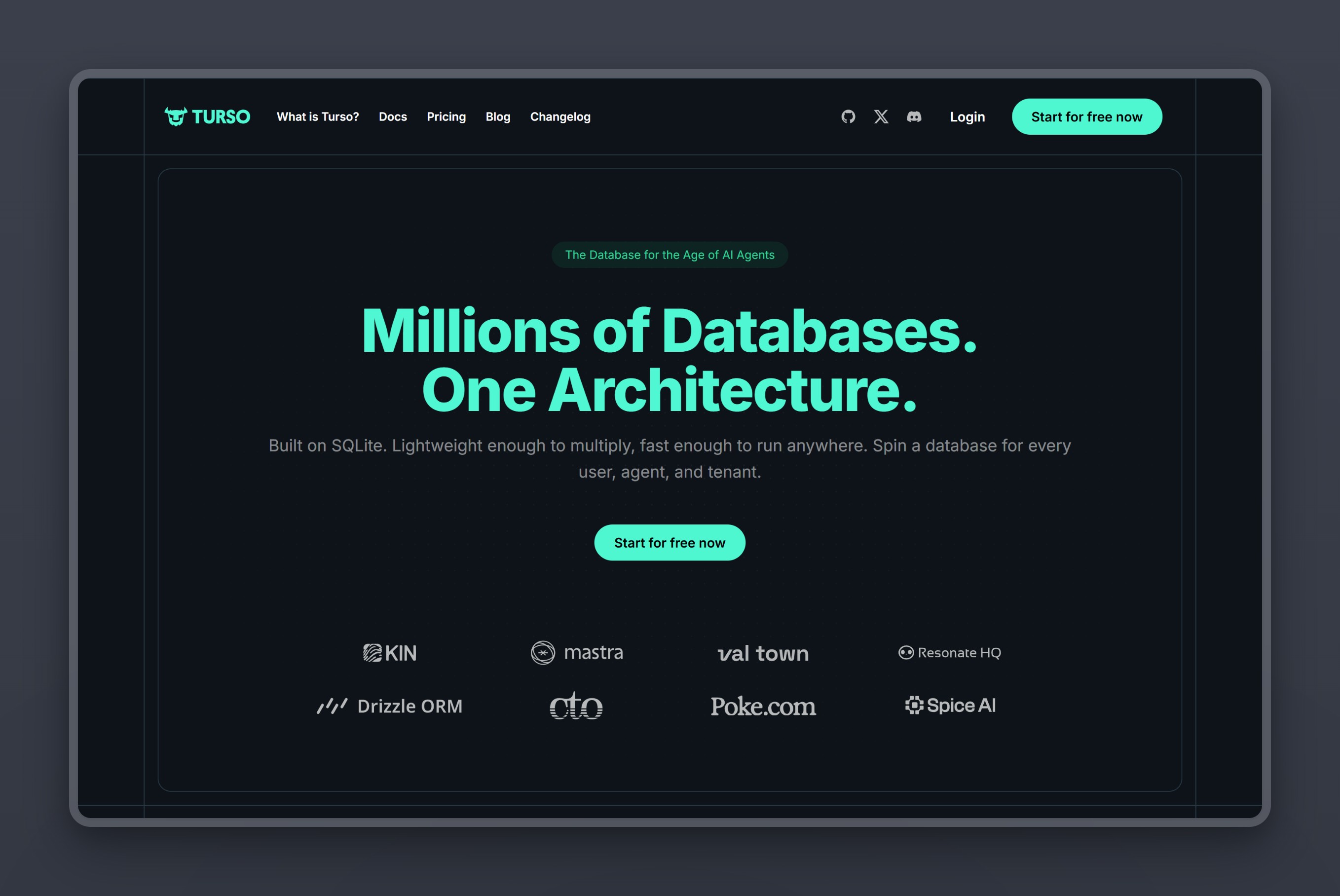 Turso homepage describing its cloud SQLite platform and embedded replicas